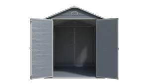 8x6 ft Resin Garden Storage Shed with Lockable Doors, Window & Metal Foundation – Dark Grey & White — view 13 of 13