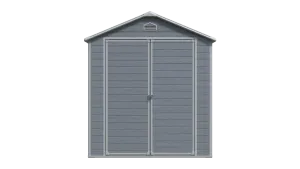 8x6 ft Resin Garden Storage Shed with Lockable Doors, Window & Metal Foundation – Dark Grey & White — view 2 of 13