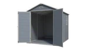 8x6 ft Resin Garden Storage Shed with Lockable Doors, Window & Metal Foundation – Dark Grey & White — view 5 of 13