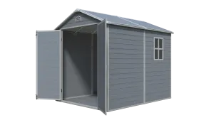 8x6 ft Resin Garden Storage Shed with Lockable Doors, Window & Metal Foundation – Dark Grey & White — view 6 of 13
