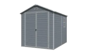 8x6 ft Resin Garden Storage Shed with Lockable Doors, Window & Metal Foundation – Dark Grey & White — view 7 of 13