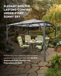 10x10 ft Aluminum Patio Gazebo with Polycarbonate Roof