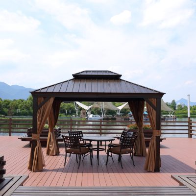 3x3.65M Double-Top Luxury Aluminum Gazebo with Mosquito Net – All-Season Outdoor Pavilion