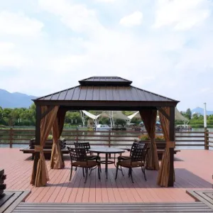 3x3.65M Double-Top Luxury Aluminum Gazebo with Mosquito Net – All-Season Outdoor Pavilion