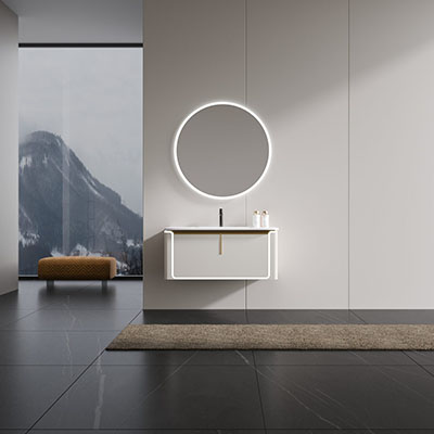 Premium Floating Bathroom Vanity Set with LED Mirror and Gold Accents
