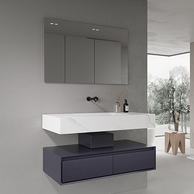 Deep Blue Serenity Floating Bathroom Vanity Set