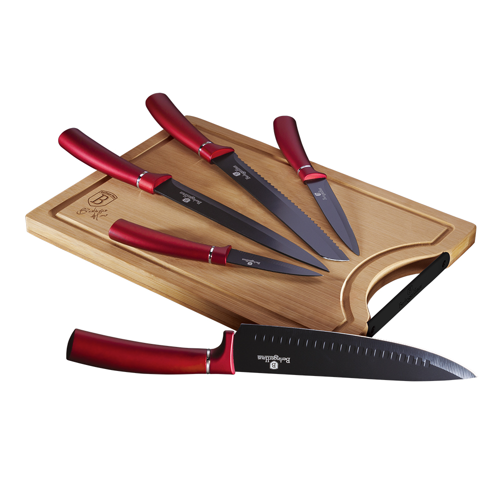 Knife Set & Bamboo Cutting Board BH/2552 Burgundy Collection