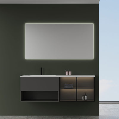 Modern Gun Grey Floating Vanity with LED Mirror | Luxury Bathroom Furniture