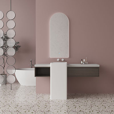 Walnut & Water Cloud White Floating Vanity Set with Floor Standing Basin