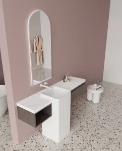 Walnut & Water Cloud White Floating Vanity Set with Floor Standing Basin — view 2 of 4