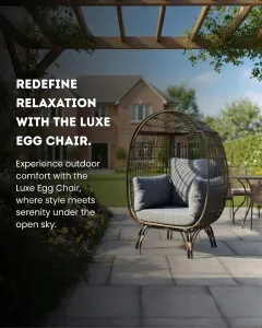 Luxe Egg Chair | Outdoor Patio Lounge Chair | Wicker Rattan with Cushions