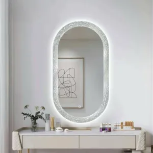 Oval LED Bathroom Mirror with Stone Pattern Acrylic Frame 500×1100mm — view 2 of 4