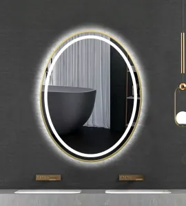 Oval LED Bathroom Mirror with Gold Edge Frame 620×900mm