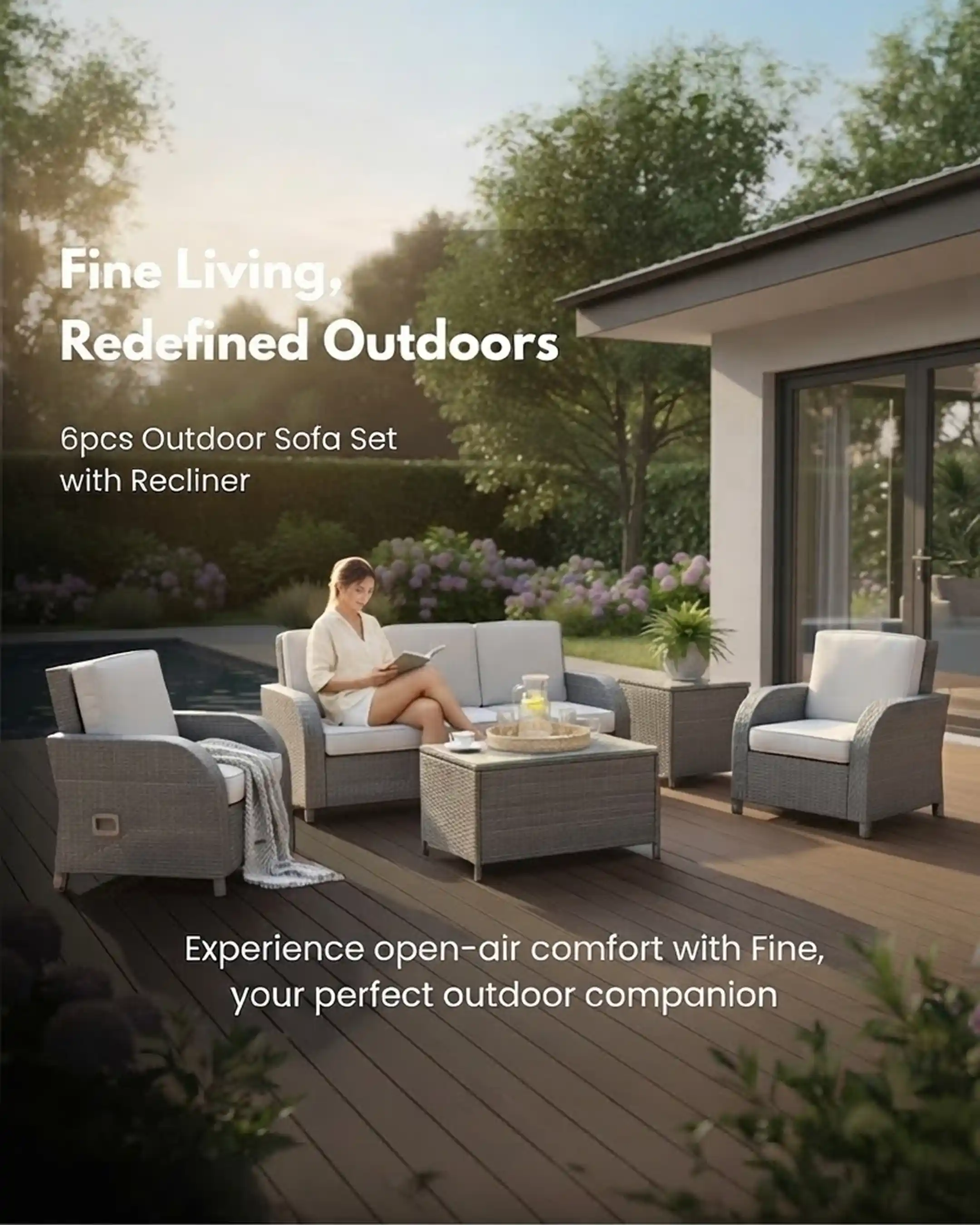 Fine - 6 pcs Outdoor Sofa Set with Recliner