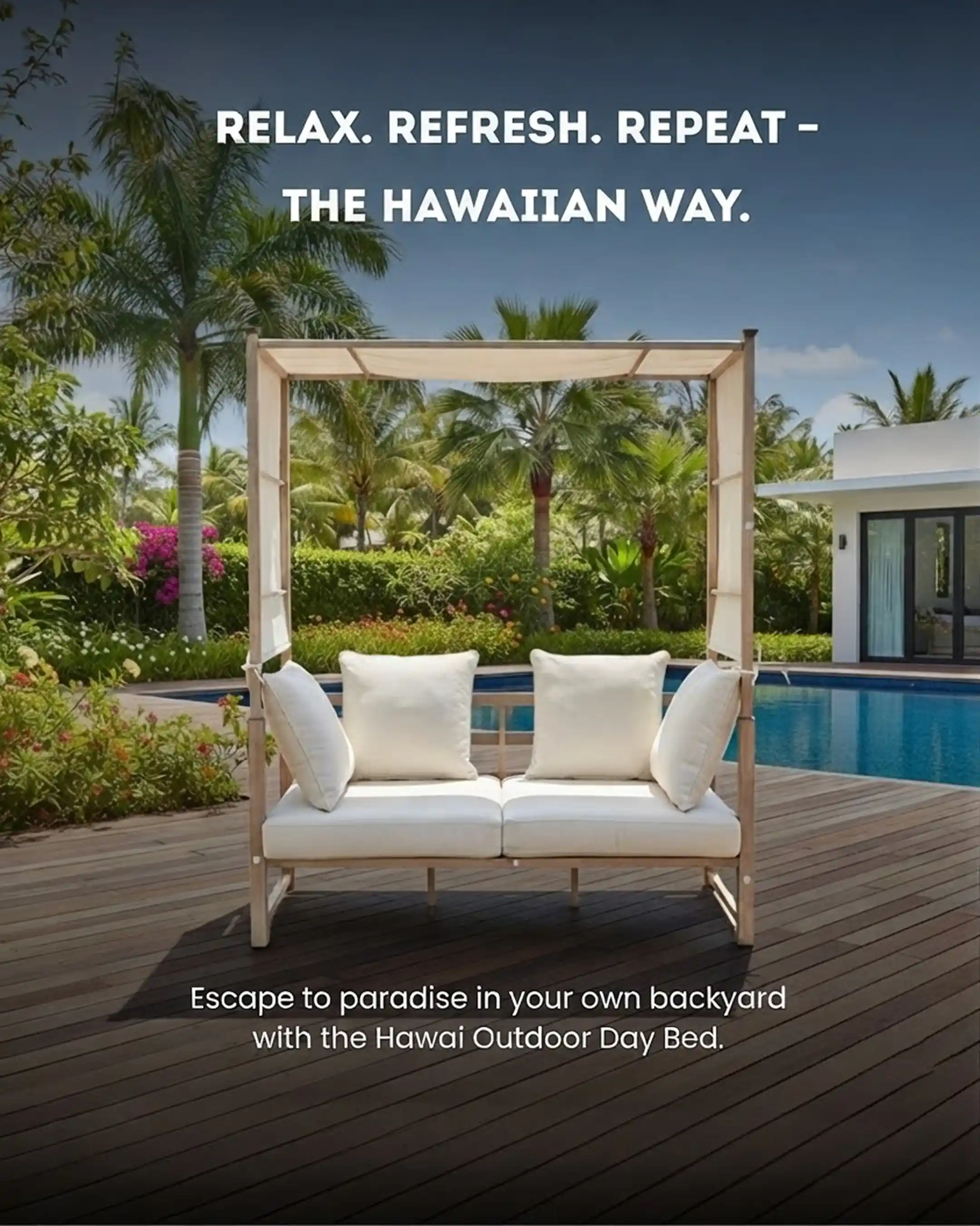 Hawai - Outdoor Day Bed with Canopy in Brown Steel Frame