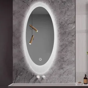 Oval LED Bathroom Mirror with Clear White Acrylic Frame 550×1200mm — view 2 of 5