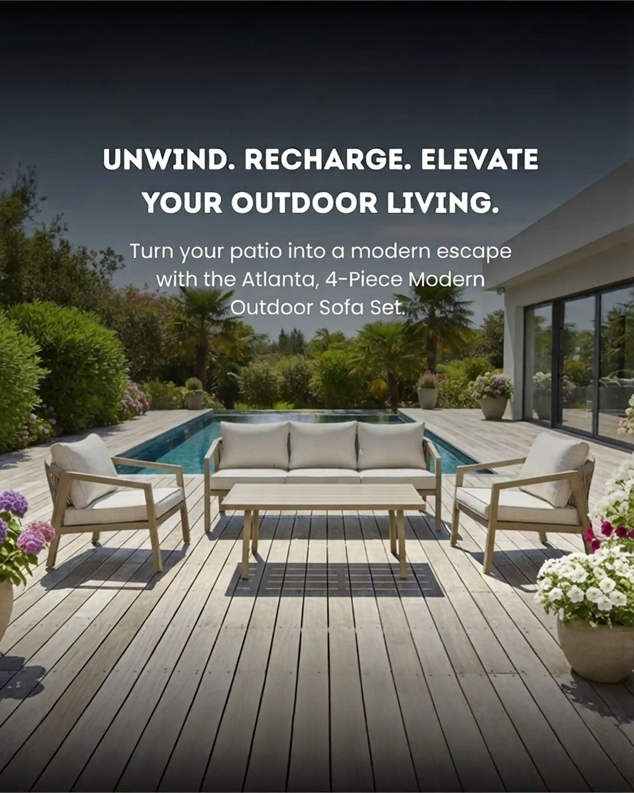Atlanta - 4-Piece Modern Outdoor Sofa Set | Aluminium Frame in Beige