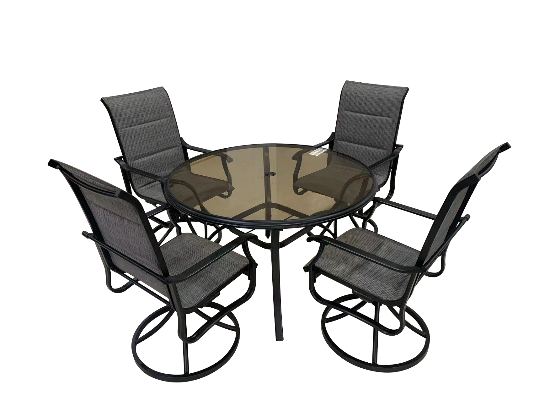 Wyndover - 5-Piece Outdoor Dining Set | Swivel Chairs & Round Glass Table