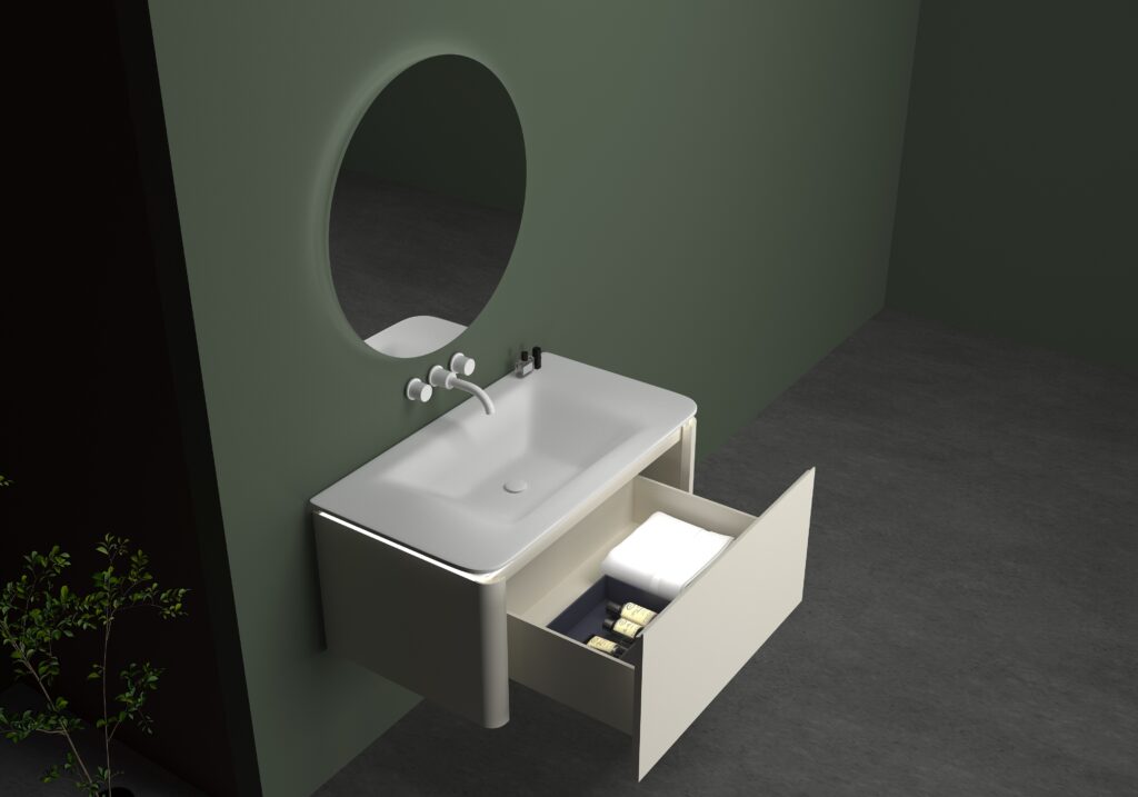 Luxury Bathroom Vanity with LED Mirror – Beige Matte Finish