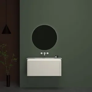 Luxury Bathroom Vanity with LED Mirror – Beige Matte Finish