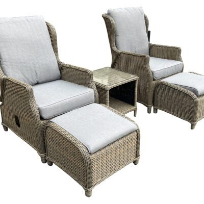 Hampton - 5-Piece Reclining Lounge Set | Aluminium Frame in Taupe with Cushions
