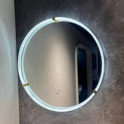 Crystal 3-Color Lighted Round LED Mirror – Sunshine Pattern – 800mm