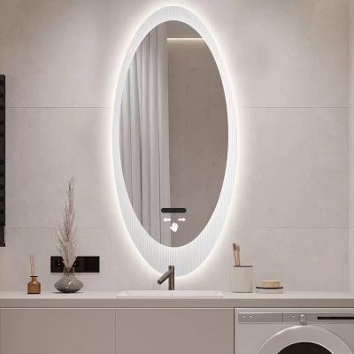 Oval LED Bathroom Mirror with Clear White Acrylic Frame 550×1200mm