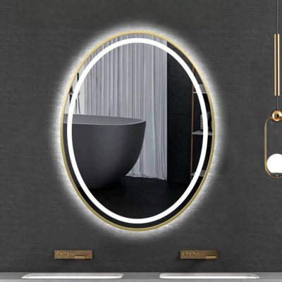 Oval LED Bathroom Mirror with Gold Edge Frame 620×900mm