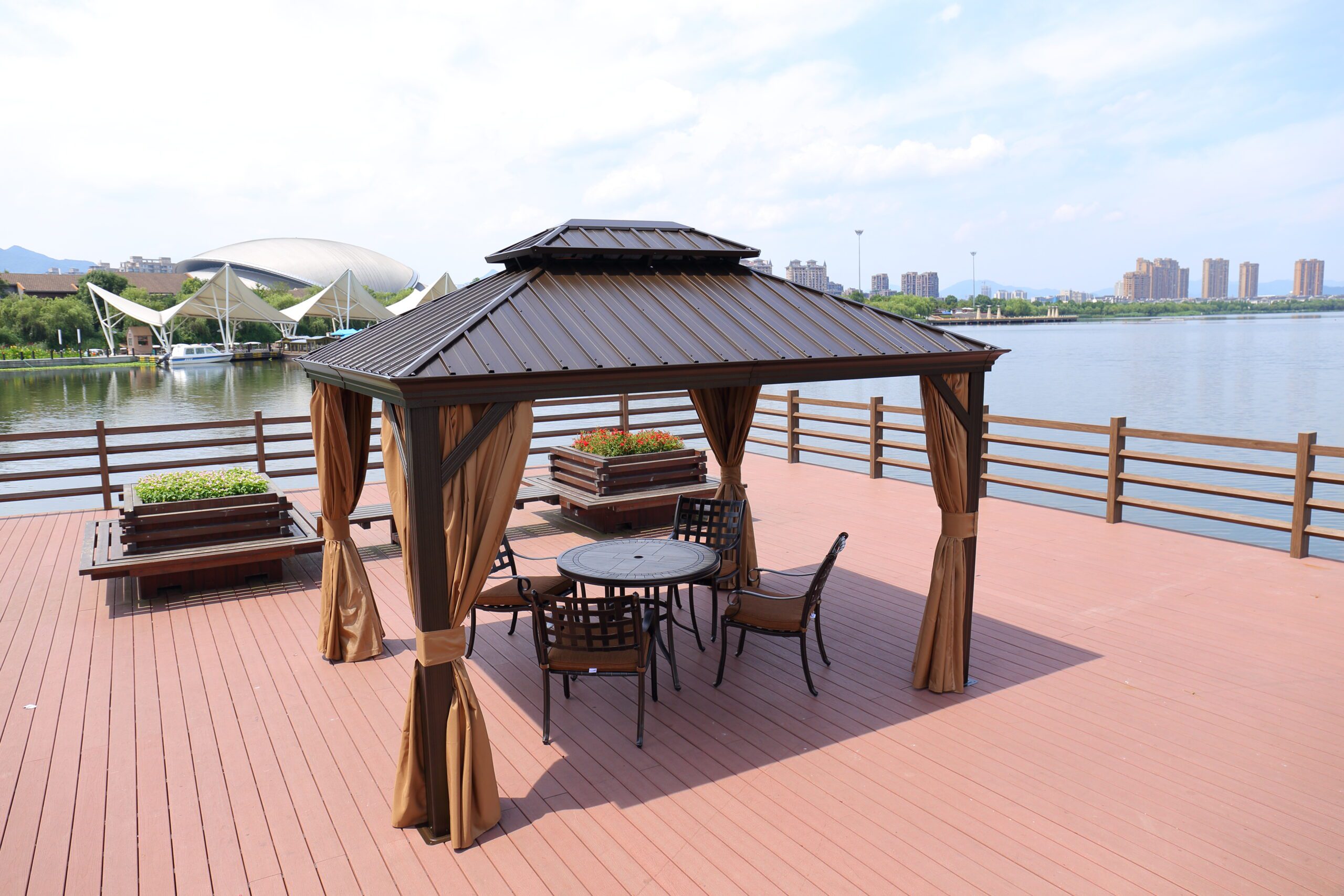 3x3.65M Double-Top Luxury Aluminum Gazebo with Mosquito Net – All-Season Outdoor Pavilion - Image 8