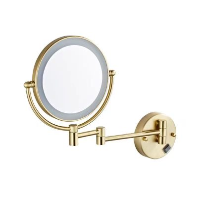 8-Inch Wall-Mounted LED Makeup Mirror with Magnification – Brushed Gold Finish